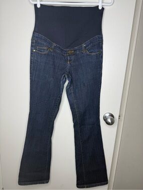 Thyme Maternity Dark Wash Bootcut Jeans with Black Belly Panel Small